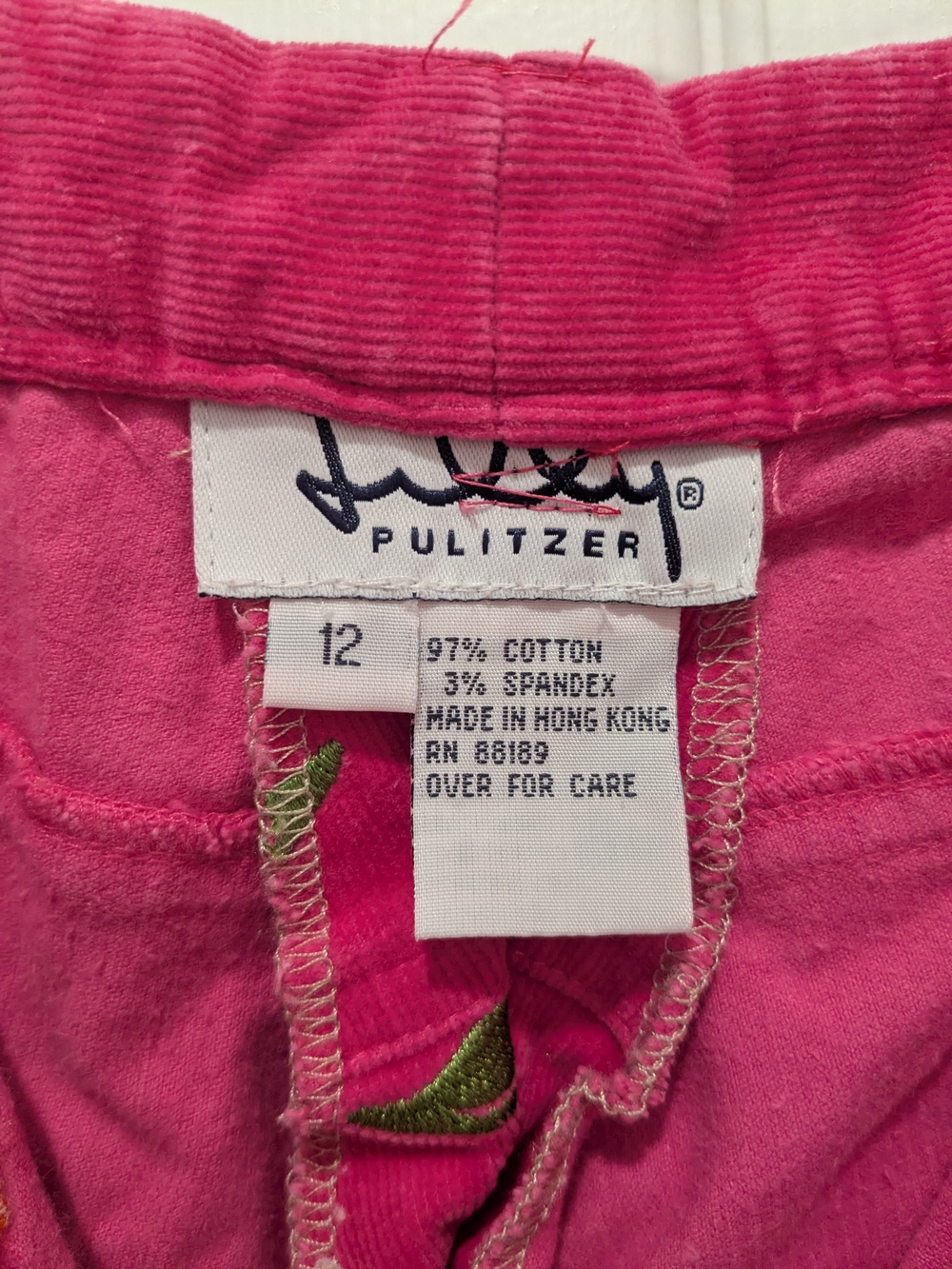 Lilly Pulitzer Hot Pink Corduroy Flare Jeans with Green Bird Embroidery - Picture 3 of 4